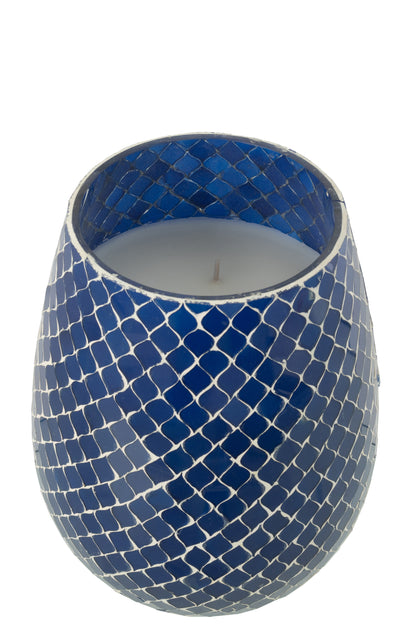 Geurkaars Mia Mozaiek Blauw Medium-120u - Geurkaars - J-Line - livinglovely.nl