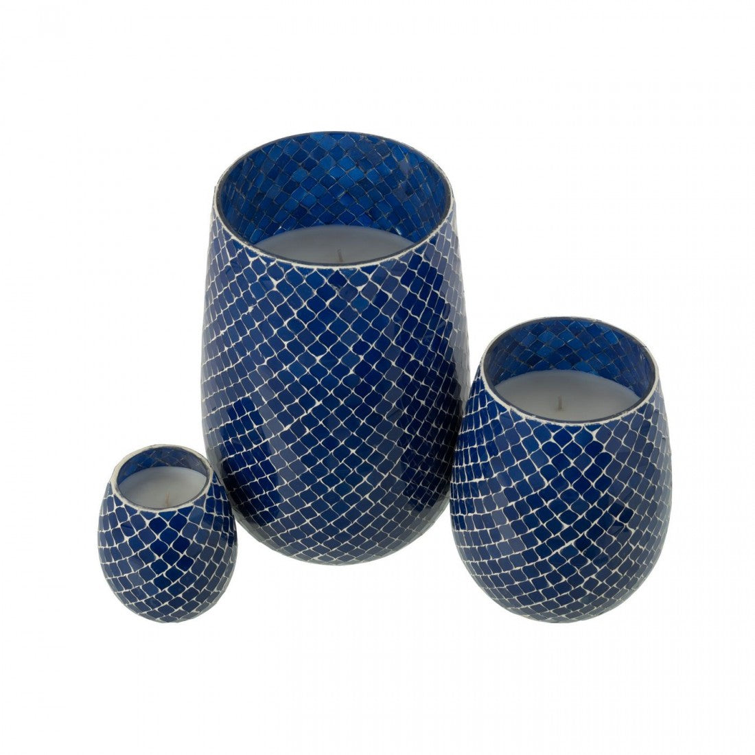 Geurkaars Mia Mozaiek Blauw Small-90u - Geurkaars - J-Line - livinglovely.nl