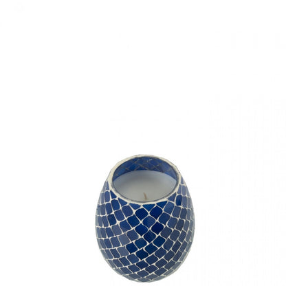 Geurkaars Mia Mozaiek Blauw Small-90u - Geurkaars - J-Line - livinglovely.nl