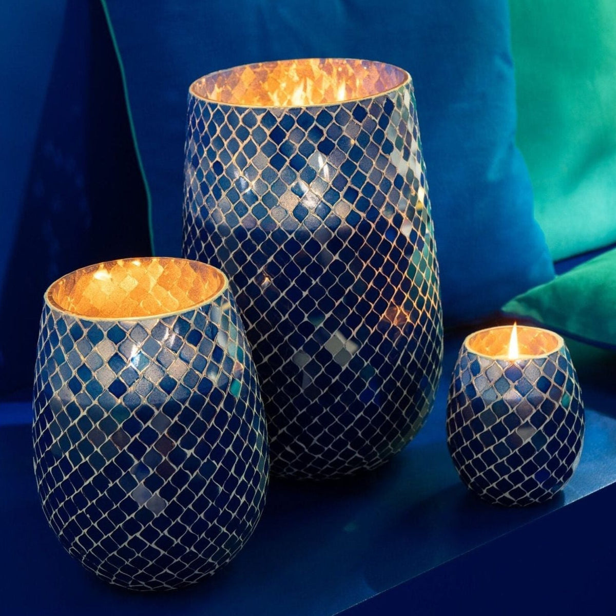 Geurkaars Mia Mozaiek Blauw Small-90u