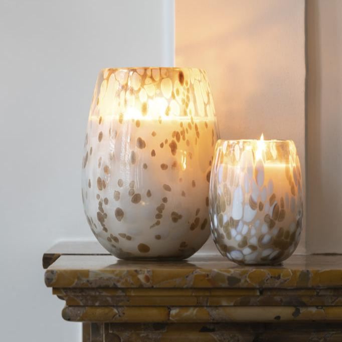 Geurkaars Mia Wit/Mix Glas Large 230uur 20x20x32.5cm - Geurkaars - J-Line - livinglovely.nl