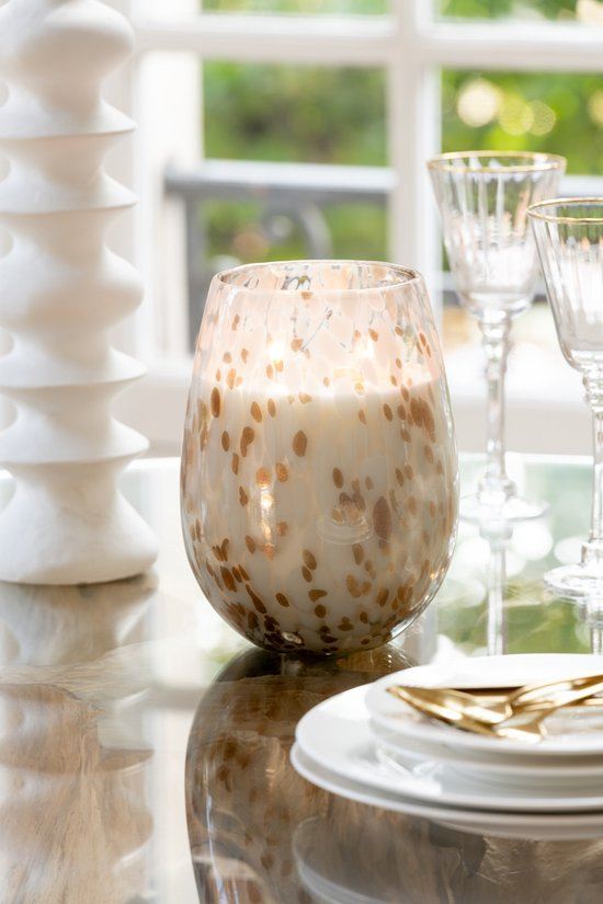 Geurkaars Mia Wit/Mix Glas Large 230uur 20x20x32.5cm - Geurkaars - J-Line - livinglovely.nl