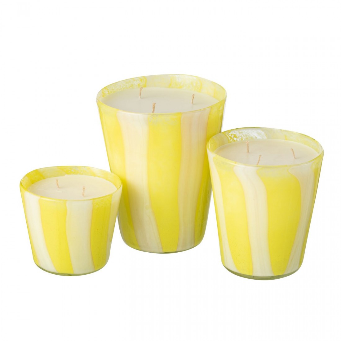 Geurkaars Noa Strepen Geel Small - 50uur - Geurkaars - J-Line - livinglovely.nl