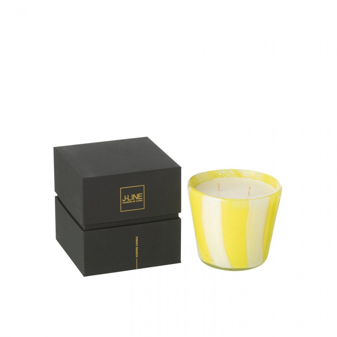 Geurkaars Noa Strepen Geel Small - 50uur - Geurkaars - J-Line - livinglovely.nl