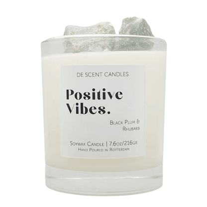 Geurkaars Positive Vibes met Edelstenen Incl Spotify Playlist - Geurkaars - De Scent - livinglovely.nl
