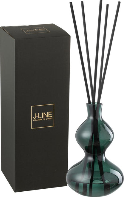 Geurolie Cedar Breeze Glas Donkergroen Small 500ml - Geurstokjes - J-Line - livinglovely.nl