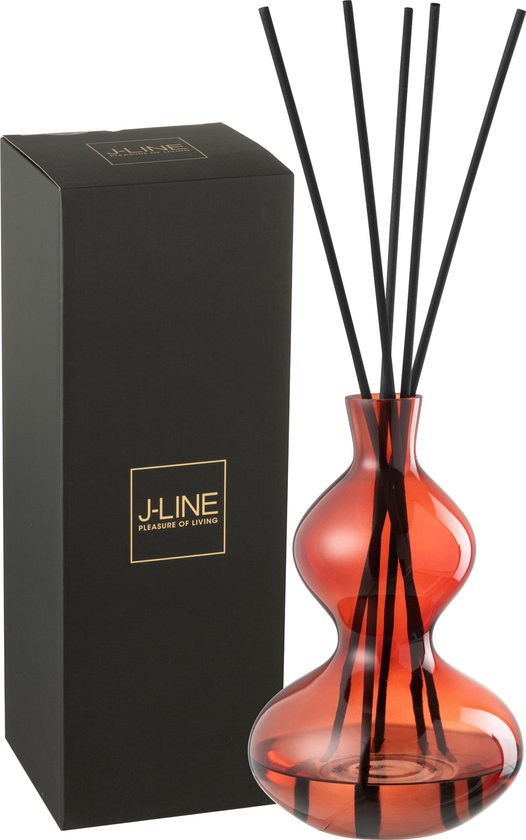 Geurolie Olive&amp;Frank Incense Glas Rood Large 1000ml - Geurstokjes - J-Line - livinglovely.nl