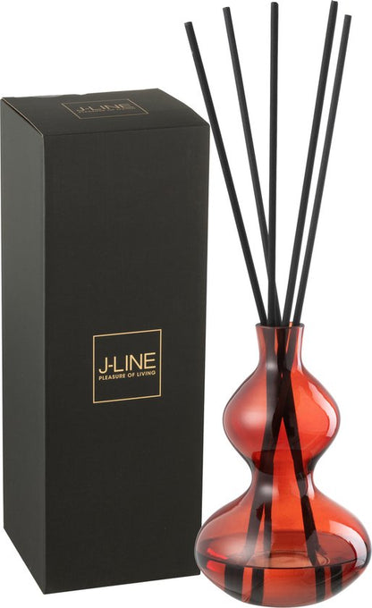 Geurolie Olive&amp;Frank Incense Glas Rood Small 500ml - Geurstokjes - J-Line - livinglovely.nl