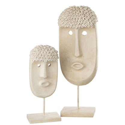 Gezicht Staander Etnisch Steen/Resine Beige Large - Ornament - J-Line - livinglovely.nl