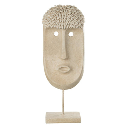 Gezicht Staander Etnisch Steen/Resine Beige Large - Ornament - J-Line - livinglovely.nl