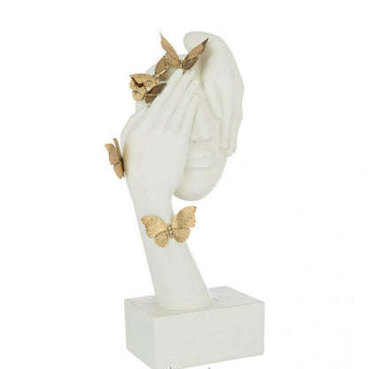 Gezicht Vlinders Staander Poly Wit/Goud - Beeld - J-Line - livinglovely.nl
