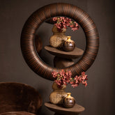 Gezzy Brown Wooden Mirror Thick Frame Round 110.5 x 5.5 x 110.5cm PTMD - Spiegel - PTMD - livinglovely.nl