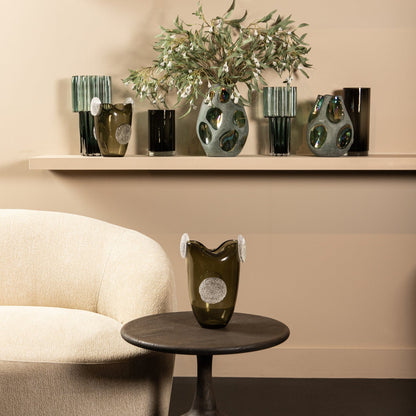 Giah Green Solid Glass Vase With Deco Rounds S PTMD - Vaas - PTMD - livinglovely.nl