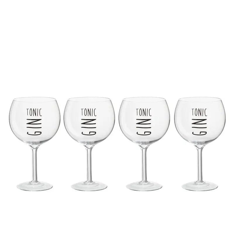 Giftbox 4 Gin glazen Glas Transparant Zwart - Glas - J-Line - livinglovely.nl