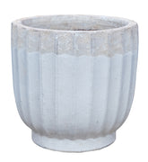 Gilliann White Round Ceramic Pot Ribbed Low Set van 3 PTMD - Pot - PTMD - livinglovely.nl