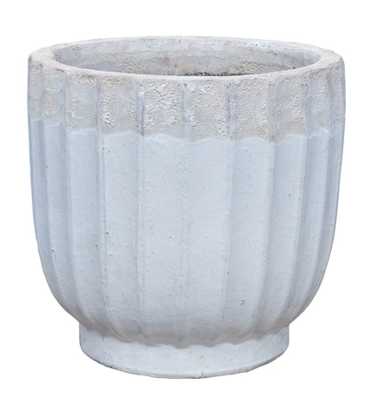Gilliann White Round Ceramic Pot Ribbed Low Set van 3 PTMD - Pot - PTMD - livinglovely.nl