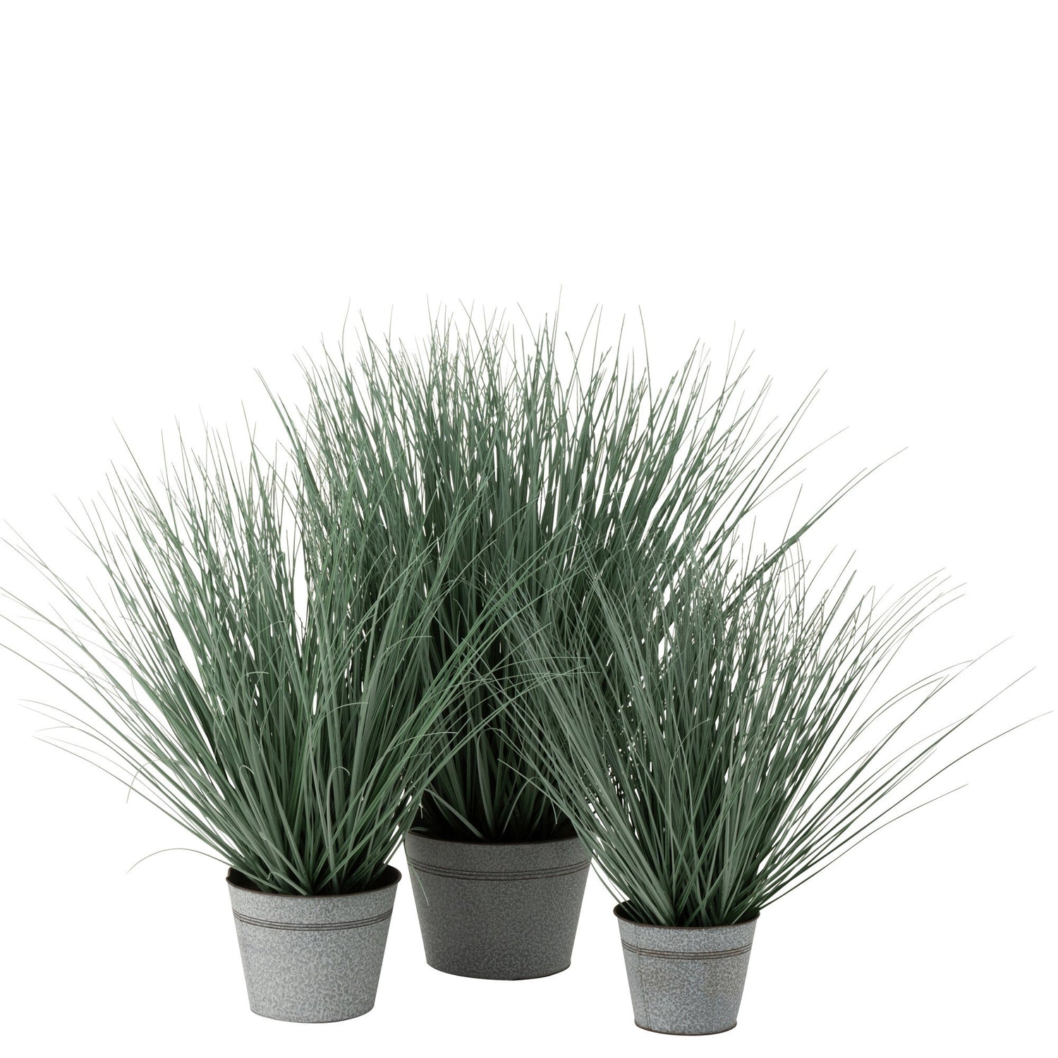 Grassen In Pot Metaal Plastiek Blauw/Groen Large - Kunstplant - J-Line - livinglovely.nl