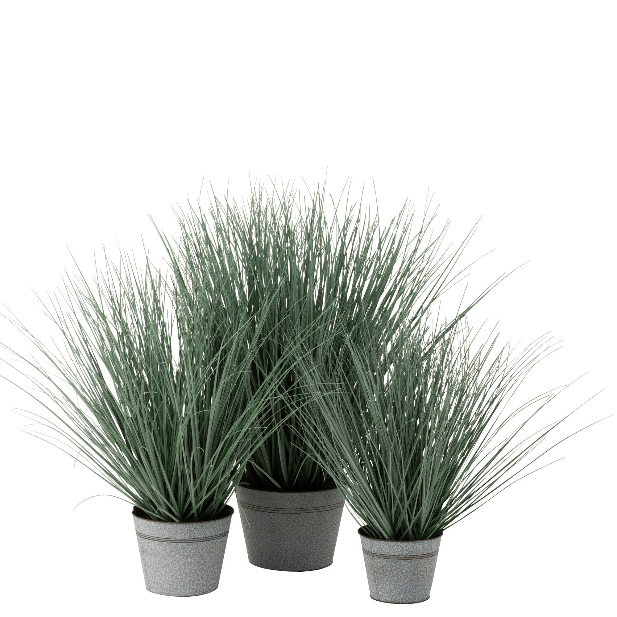 Grassen In Pot Metaal Plastiek Blauw/Groen Large - Kunstplant - J-Line - livinglovely.nl