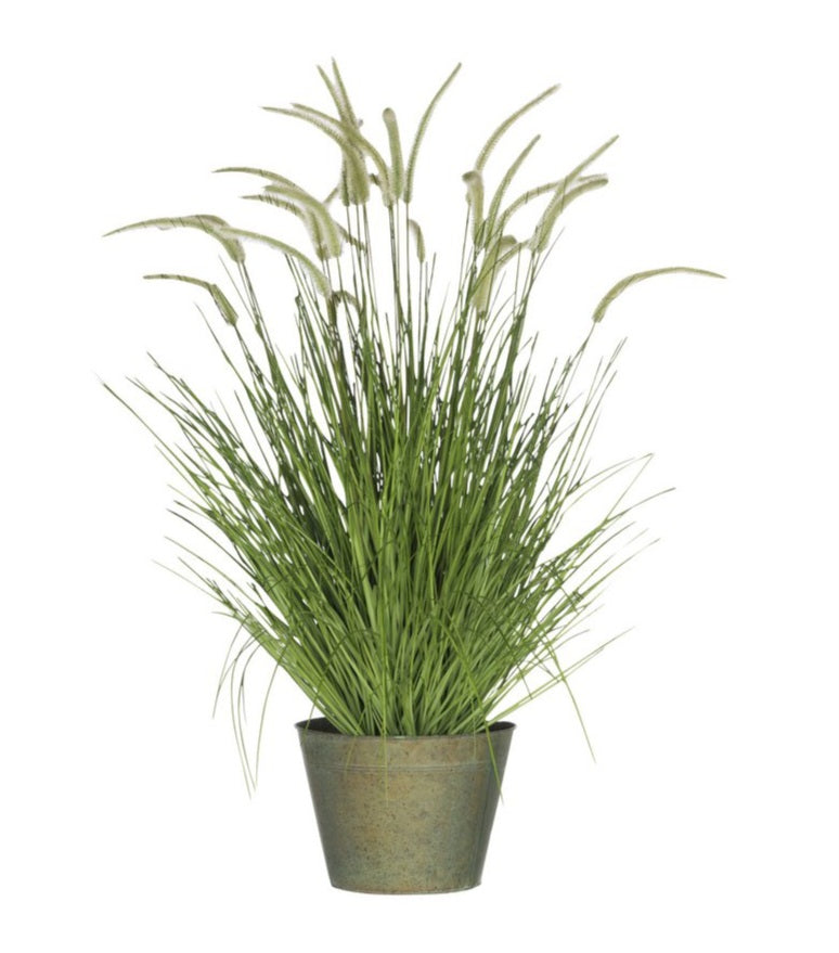 Grassen + Staarten In Pot Metaal Groen Plastiek Groen Large Dia60xH114cm - Kunstplant - J-Line - livinglovely.nl