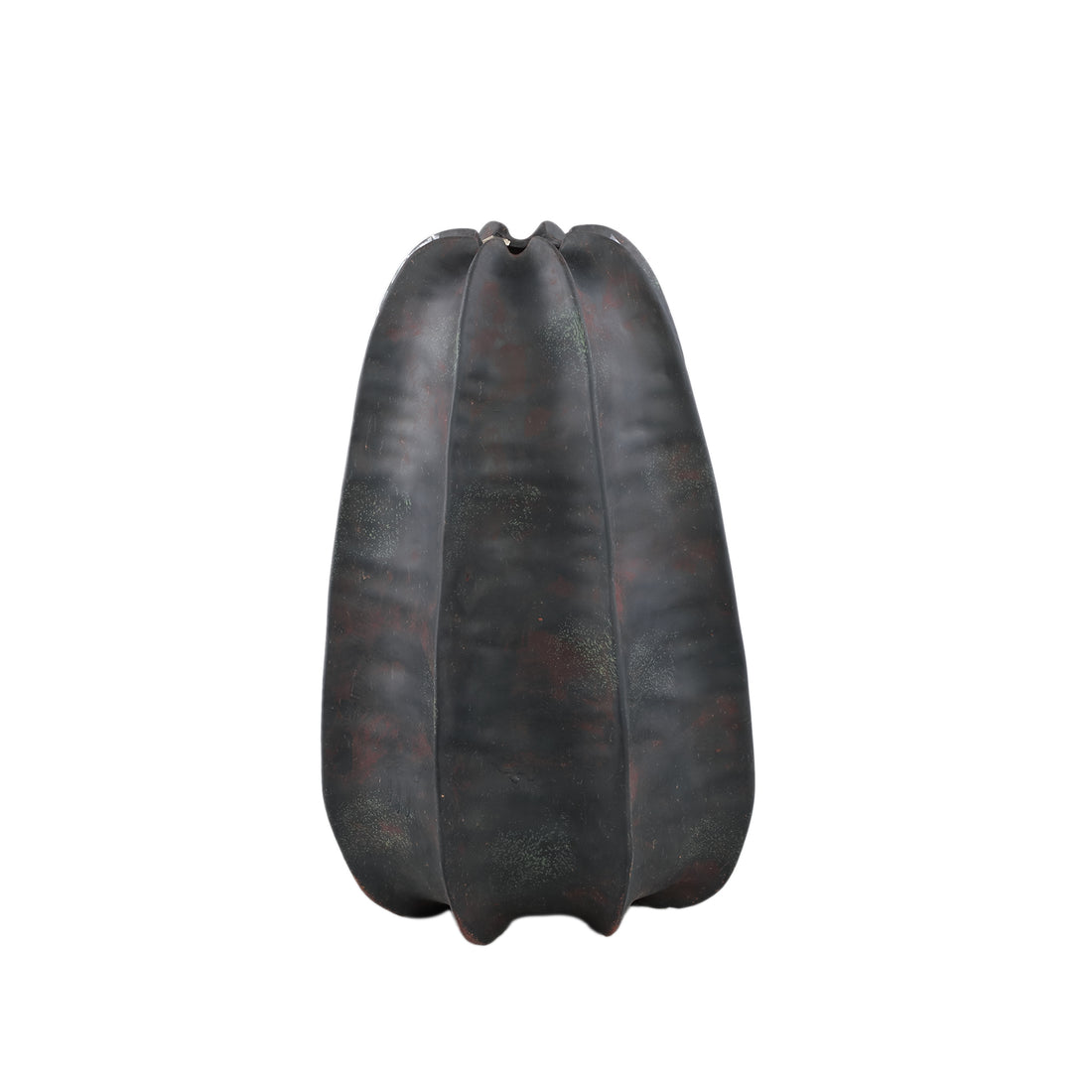 Grayson Black Ceramic Round Ribbed Vase High Dia 28cmxH42cm PTMD - Vaas - PTMD - livinglovely.nl