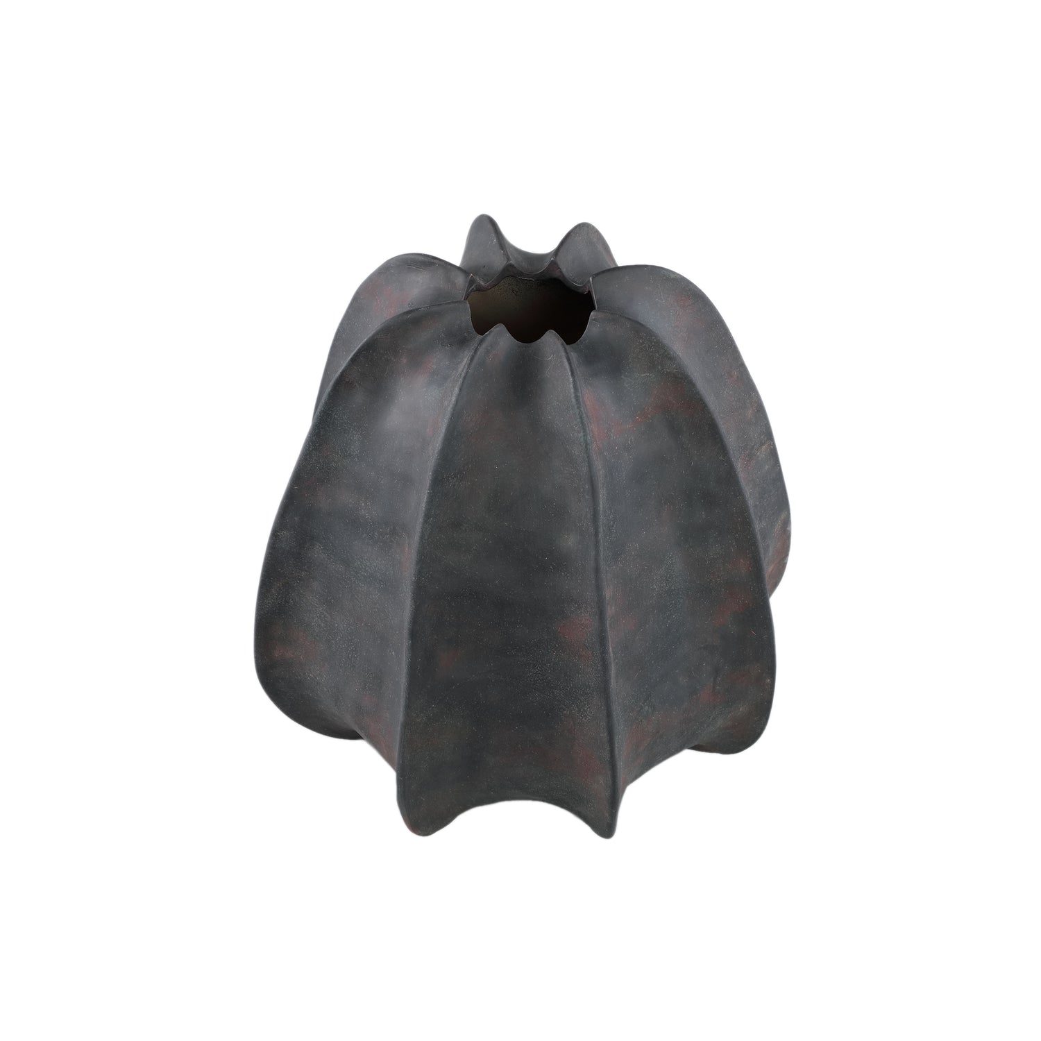 Grayson Black Ceramic Round Ribbed Vase Wide Dia34cmxH34cm PTMD - Vaas - PTMD - livinglovely.nl