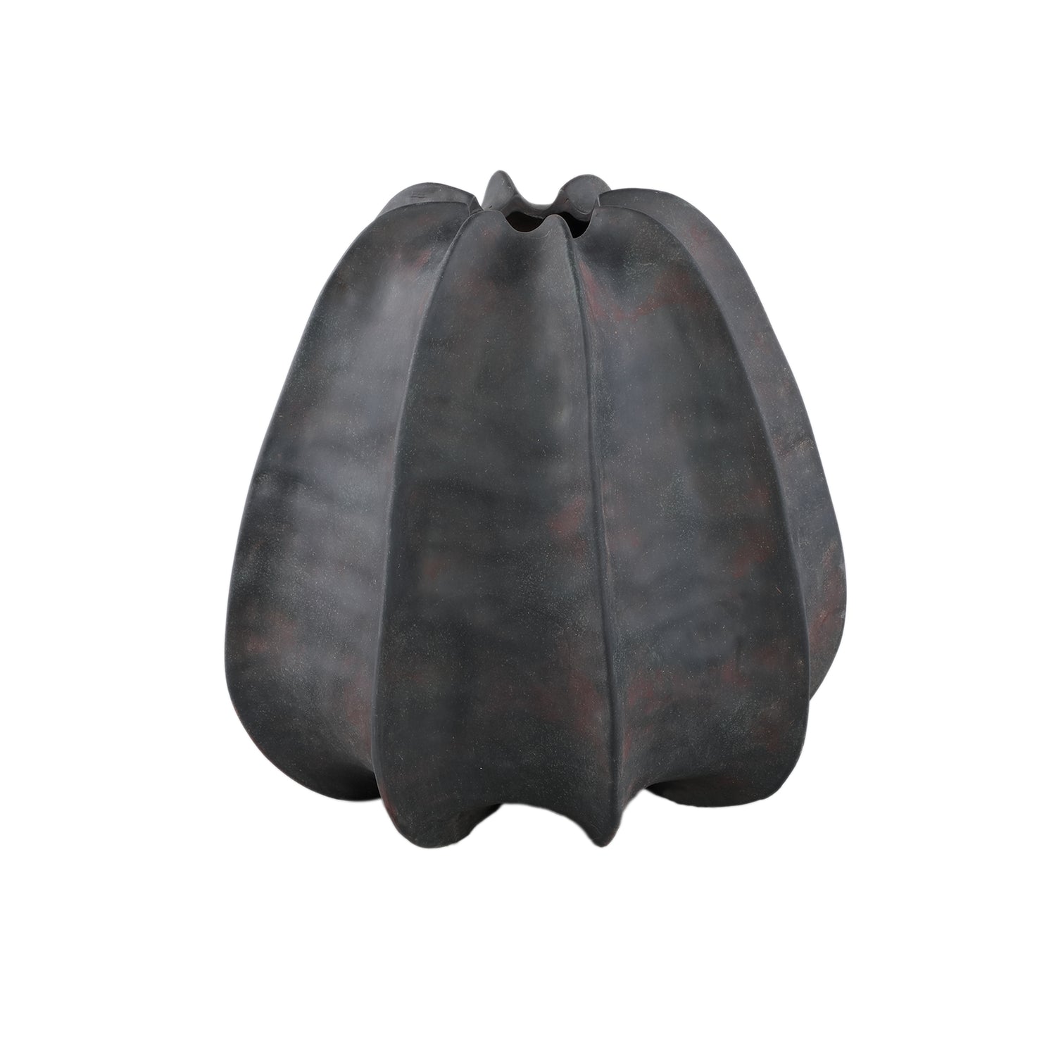 Grayson Black Ceramic Round Ribbed Vase Wide Dia34cmxH34cm PTMD - Vaas - PTMD - livinglovely.nl