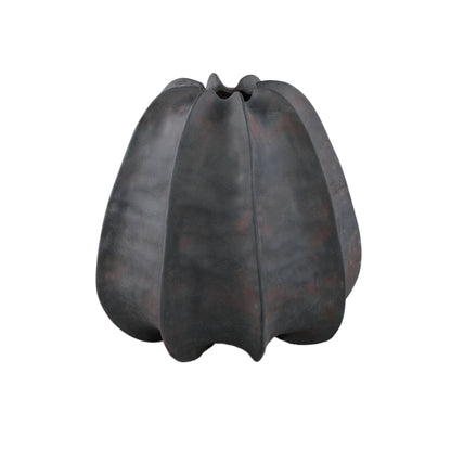 Grayson Black Ceramic Round Ribbed Vase Wide Dia34cmxH34cm PTMD - Vaas - PTMD - livinglovely.nl