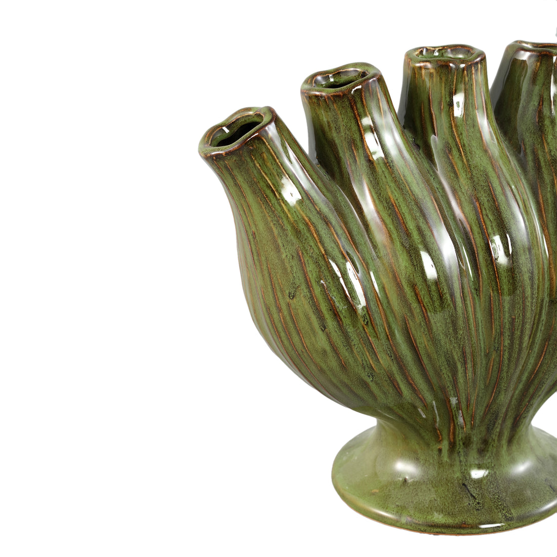 Gylian Green Tubes Shaped Ceramic Vaas L 33x 17.5x 30cm PTMD - Vaas - PTMD - livinglovely.nl