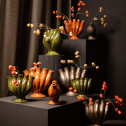 Gylian Green Tubes Shaped Ceramic Vaas L 33x 17.5x 30cm PTMD - Vaas - PTMD - livinglovely.nl