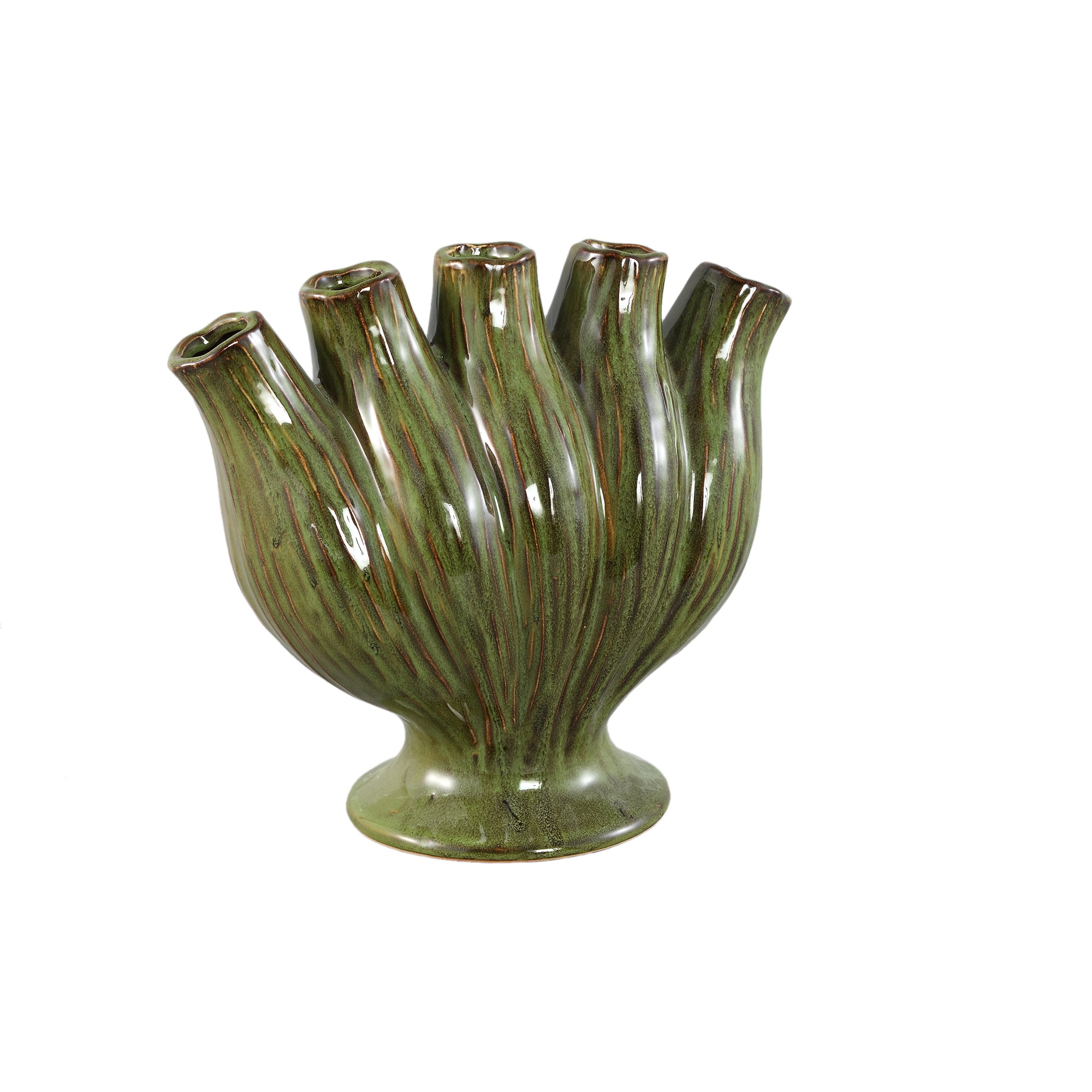 Gylian Green Tubes Shaped Ceramic Vaas L 33x 17.5x 30cm PTMD - Vaas - PTMD - livinglovely.nl