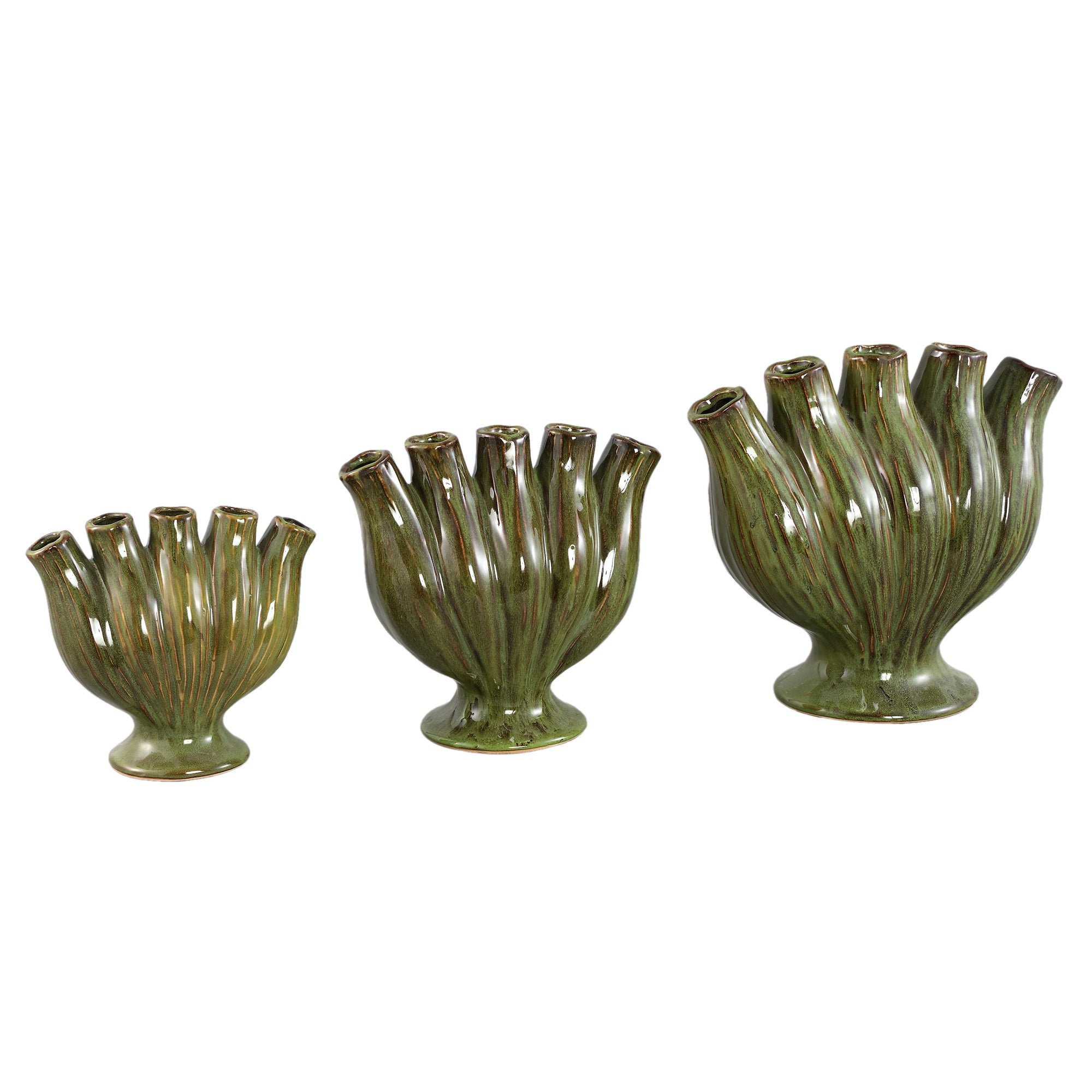 Gylian Green Tubes Shaped Ceramic Vaas L 33x 17.5x 30cm PTMD - Vaas - PTMD - livinglovely.nl