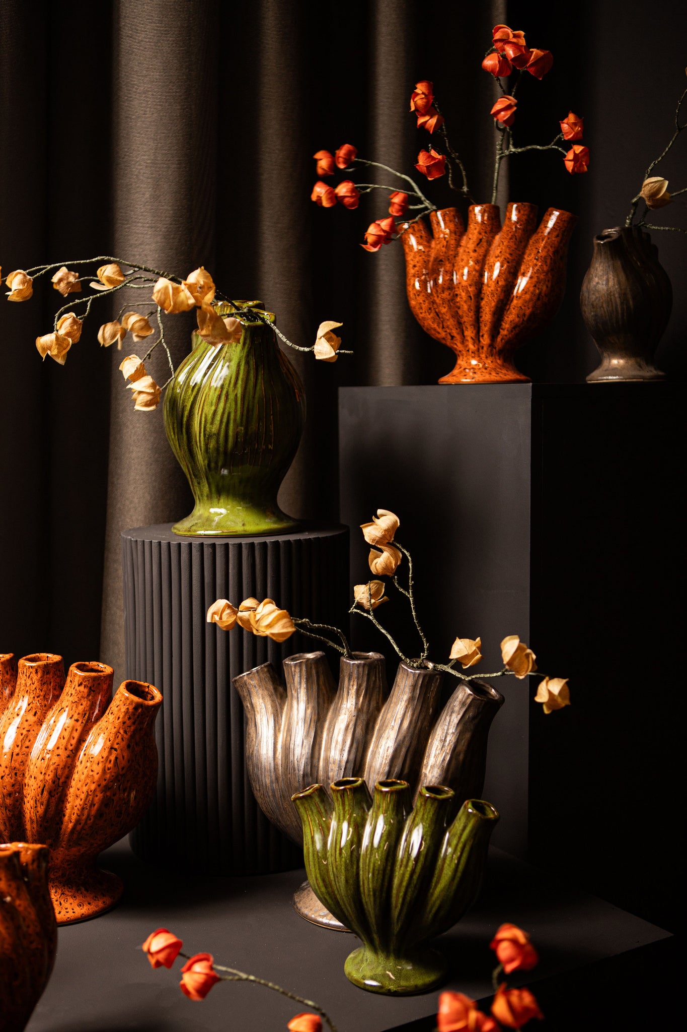 Gylian Orange Tubes Shaped Ceramic Vase L 33 x 17.5 x 30cm PTMD - Vaas - PTMD - livinglovely.nl