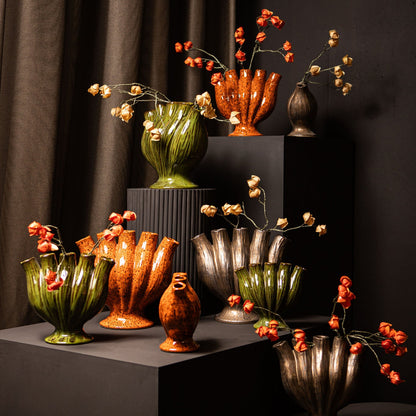 Gylian Orange Tubes Shaped Ceramic Vase L 33 x 17.5 x 30cm PTMD - Vaas - PTMD - livinglovely.nl