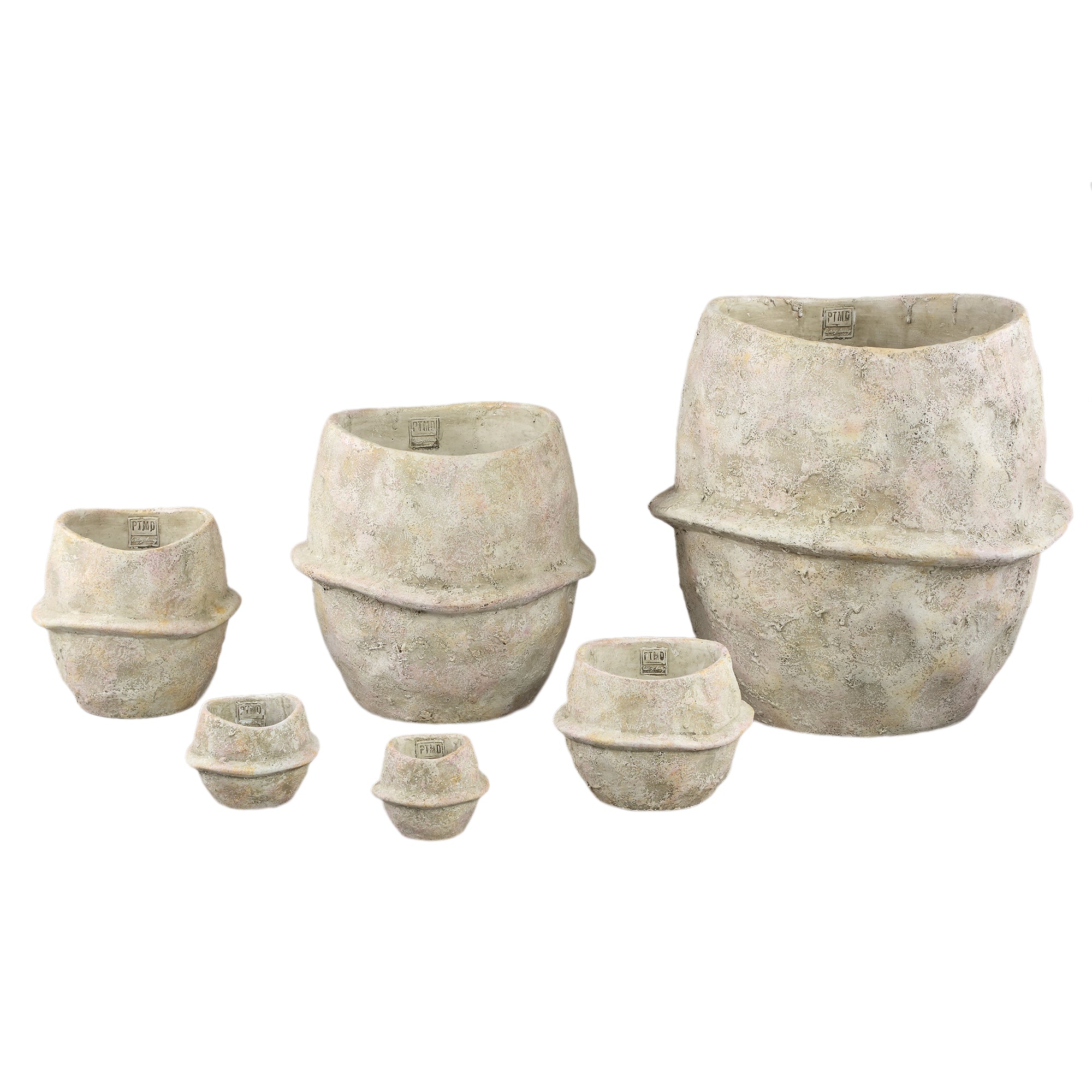 Haania Beige Cement Round Pot With Middle Line XL PTMD - Pot - PTMD - livinglovely.nl