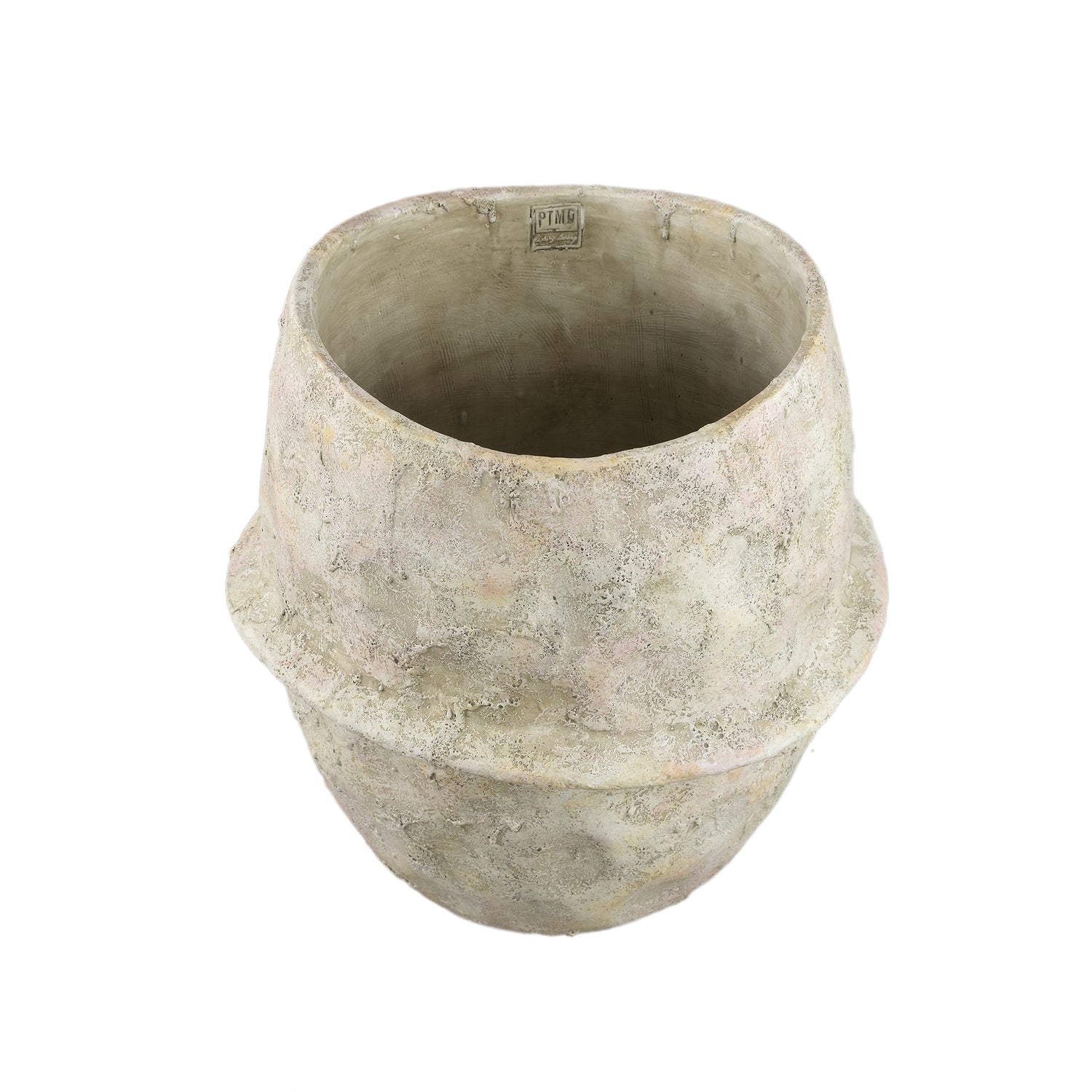 Haania Beige Cement Round Pot With Middle Line XXL PTMD - Pot - PTMD - livinglovely.nl