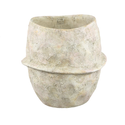 Haania Beige Cement Round Pot With Middle Line XXL PTMD - Pot - PTMD - livinglovely.nl