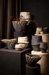 Haania Beige Cement Round Pot With Middle Line XXL PTMD - Pot - PTMD - livinglovely.nl