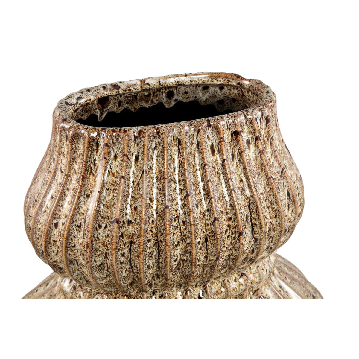 Halta vaas large van PTMD schuin van boven, bruine ovale vaas met ribbels