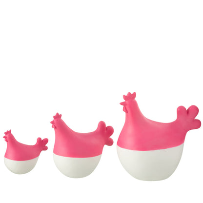 Hanen Polyresin Wit/Roze Set van 3 - Paas - J-Line - livinglovely.nl