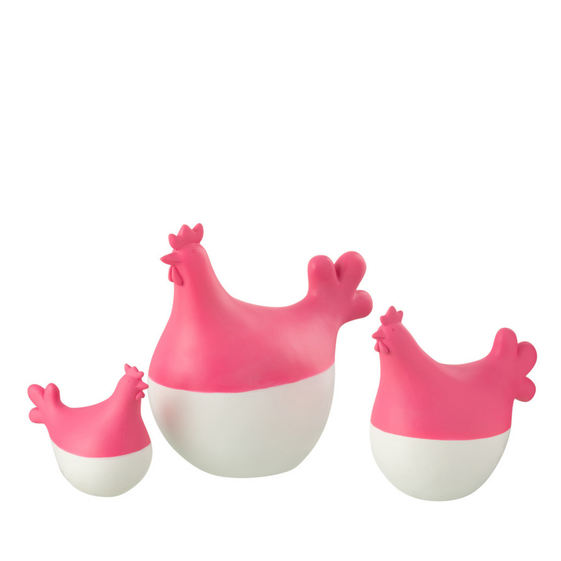 Hanen Polyresin Wit/Roze Set van 3 - Paas - J-Line - livinglovely.nl