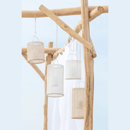 Hang lantaarn Cilinder Metaal/Polyester Beige Small - Lantaarn - J-Line - livinglovely.nl