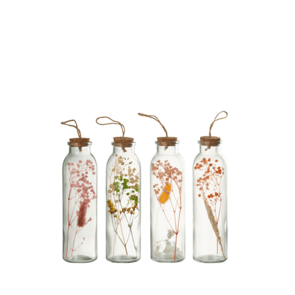 Hangende Flessen Kleurrijk Gedroogde Bloemen Glas Mix Medium Set van 4 - Paas - J-Line - livinglovely.nl