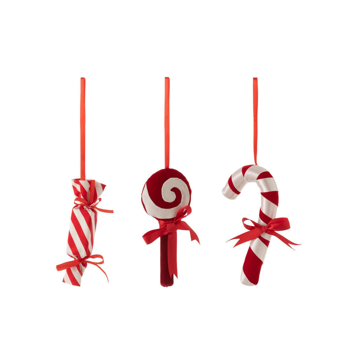 Hanger Snoepje Textiel Rood/Wit Set van 3 J-Line