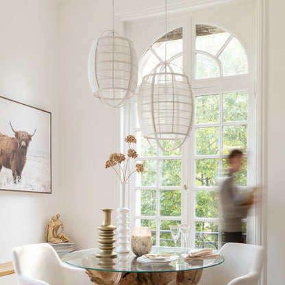 Hanglamp Ion Linnen/Bamboe Wit Small J-Line - Hanglamp - J-Line - livinglovely.nl