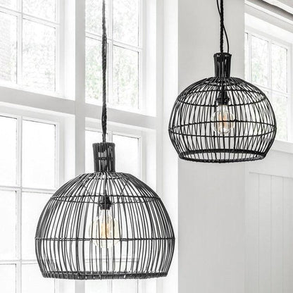 Hanglamp Las Salinas Small van MUST Living, zwarte kegelvormige hanglamp met open vlechtwerk