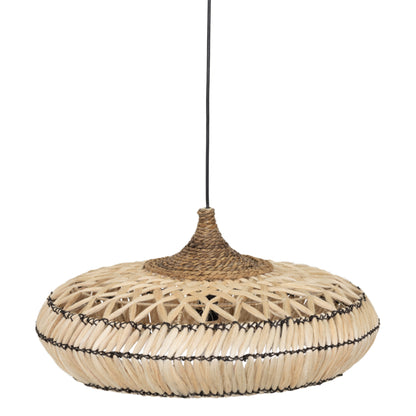 Hanglamp Nerja van MUST Living van schuin boven, open vlechtwerk rond de abaca top