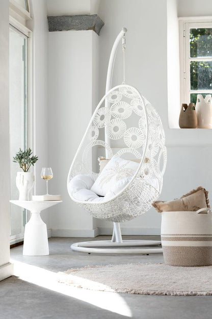 Hangstoel + Kussens Bula Metaal/Riet Wit - Hangstoel - J-Line - livinglovely.nl
