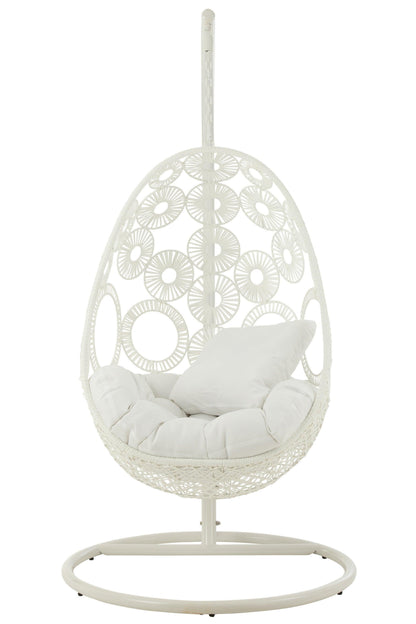 Hangstoel + Kussens Bula Metaal/Riet Wit - Hangstoel - J-Line - livinglovely.nl