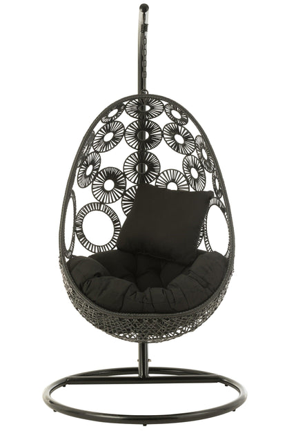 Hangstoel + Kussens Bula Metaal/Riet Zwart - Hangstoel - J-Line - livinglovely.nl
