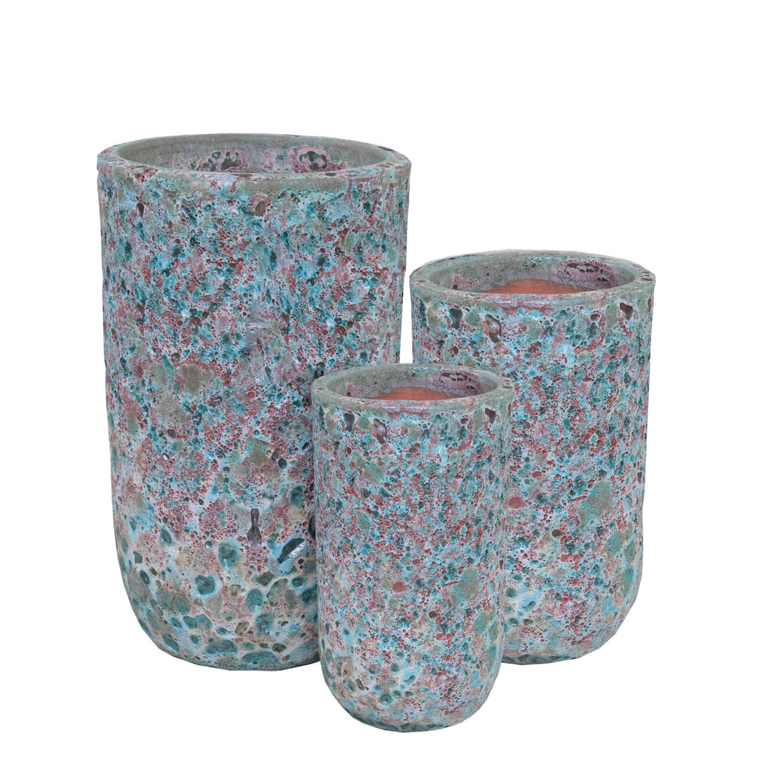 Hiza Green Round Ceramic Pot Rough Finish High Set van 3 PTMD - Pot - PTMD - livinglovely.nl